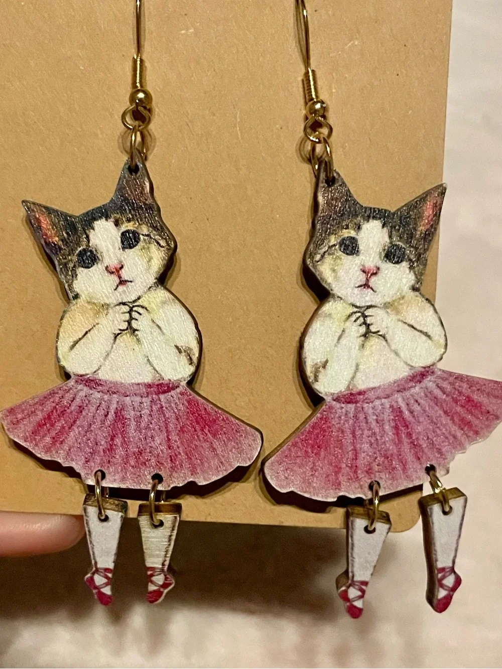 Cute Cat Ballerina Earrings in Pink